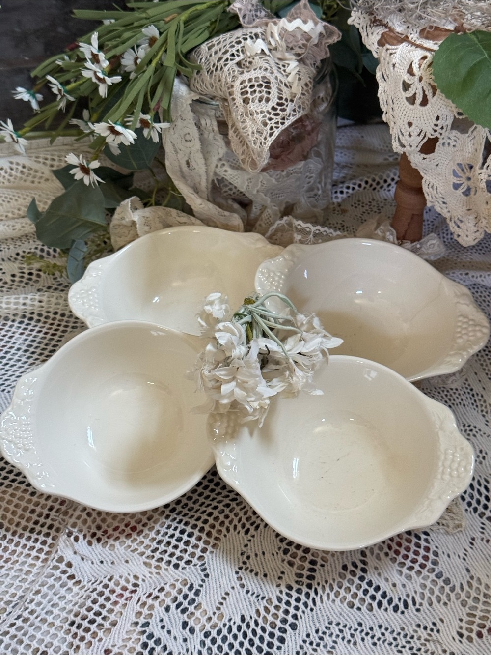 Homer Laughlin Cream Scalloped Handle Serving Bowls - Set of 4